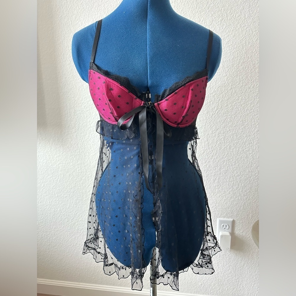 Vintage Victoria’s Secret Lace Sheer Polka Dot Bow Slip Lingerie